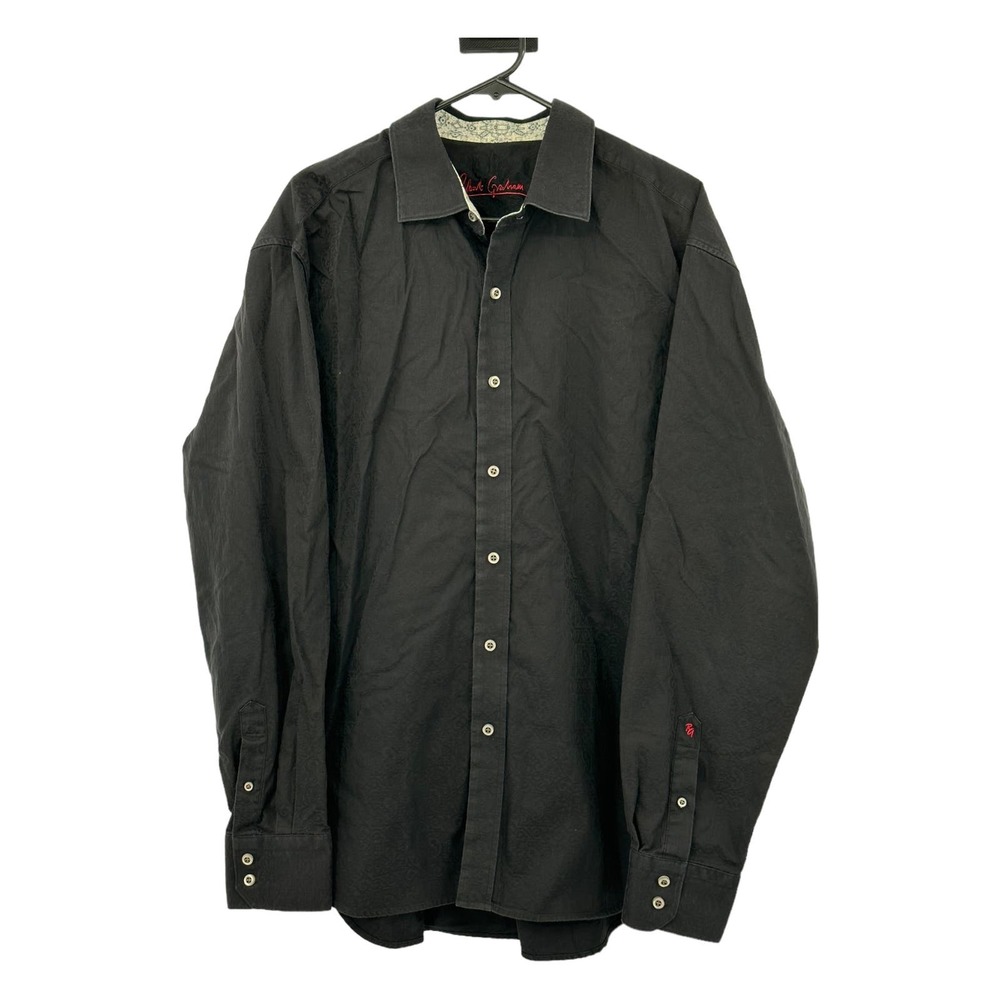 Robert Graham Men Button Front Dress Shirt Size XL Black Long Sleeve 100% Cotton